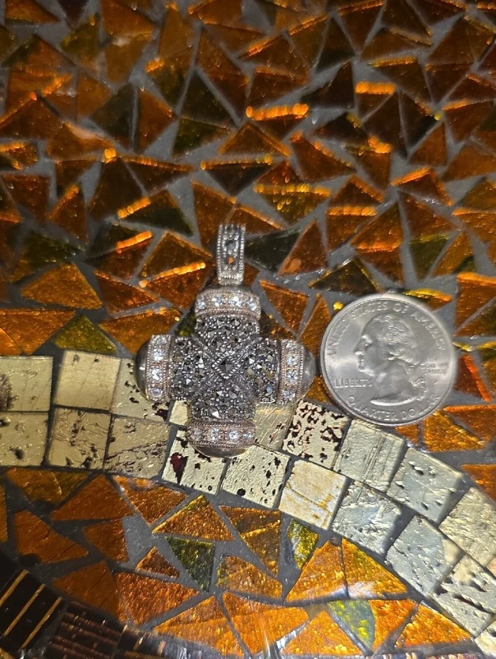 Sterling Cross Pendant with Black Marcasite Accents